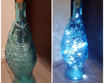 Unique vidrios san miguel recycled glass firefly lights in blue/green fish bottle