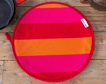 Heatproof Aga Range Cooker Lid Cover with Red Orange Pink Wide Stripes