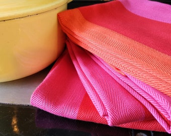 Bundle of 3 Colorful and Absorbent Tea Towel - Red Orange Pink Kitchen Decor present drawer refill