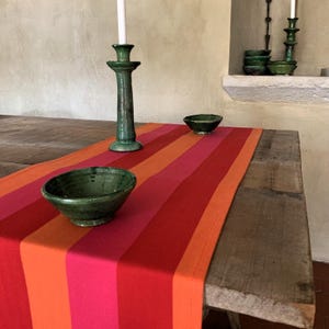 Handmade Striped Table Runner: Red, Orange, Pink Organic Cotton