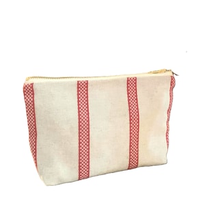 Borsa da toilette Linen Union con strisce rosse borsa da toilette di dimensioni compatte, borsa ideale per il fine settimana per gli oggetti essenziali del bagno