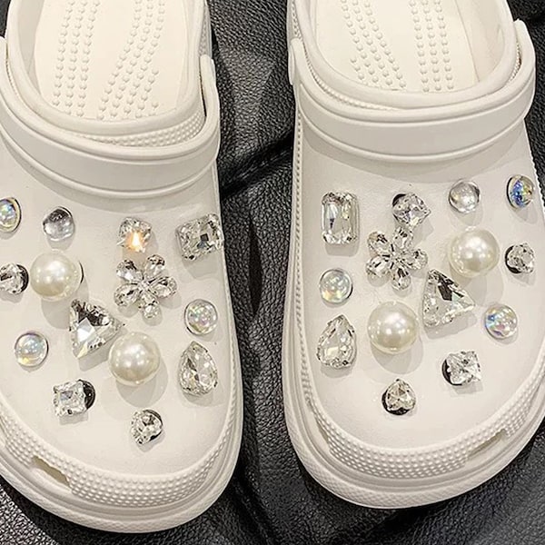 Ensemble de 28 PCS, étiquette de chaussure en cristal, décoration de chaussure en cristal de fleur, cadeau de charmes de diamant, charmes de croc, bling, clips de chaussure, pour crocs, charme de chaussure de perle