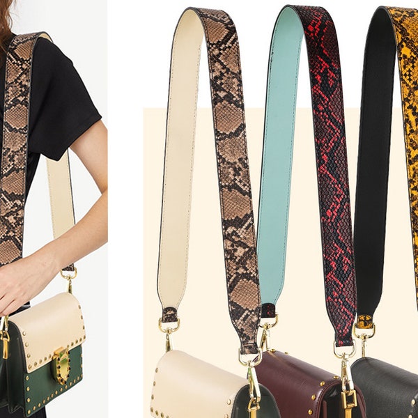 Colored snakeskin Leather Purse Strap，Crossbody Replacement Handbag Strap，Removable Shoulder Bag Handle，Bag Handle Replacement Briefcase