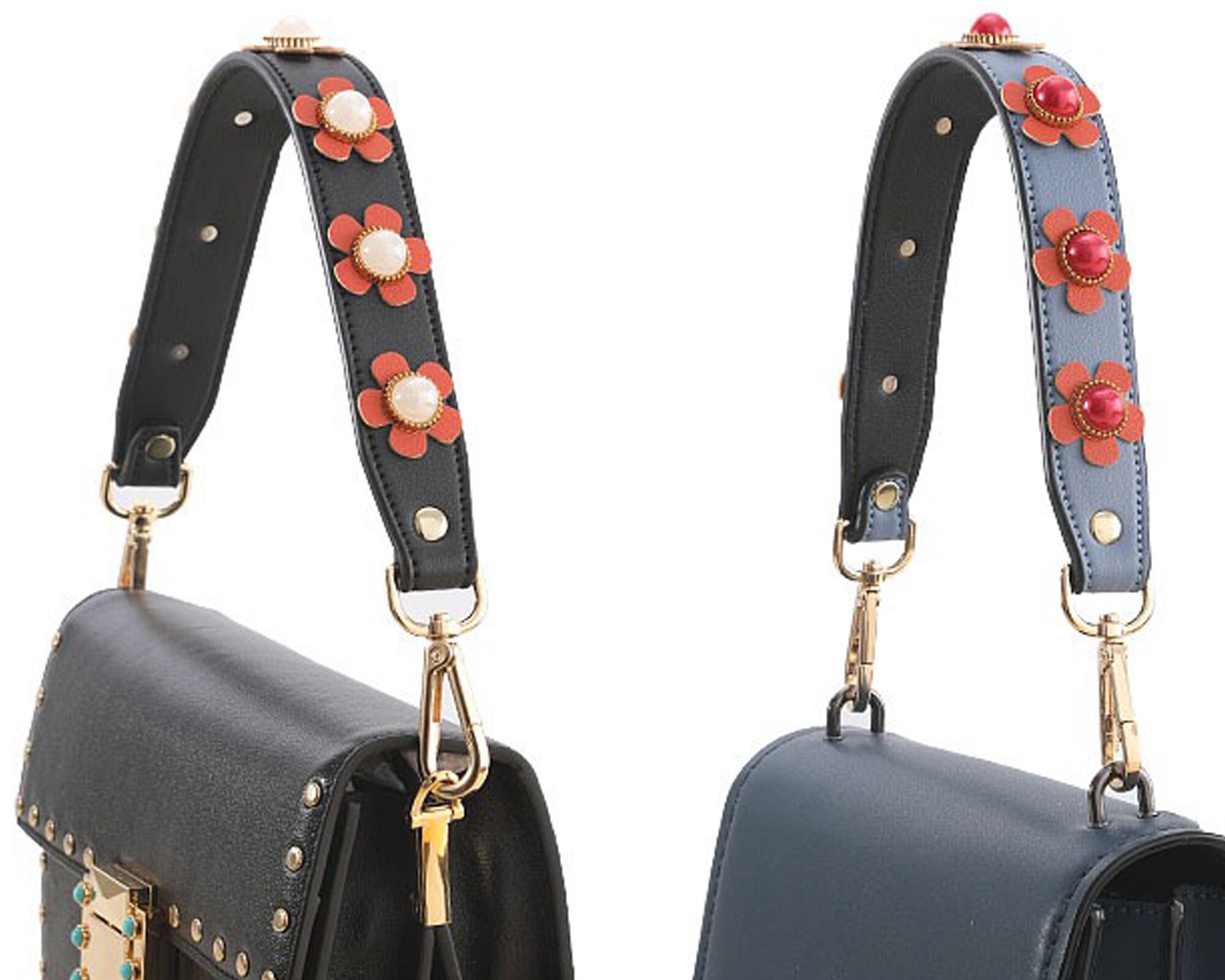 3cm Wide Pearl Flower Leather Purse Strapremovable Shoulder Bag