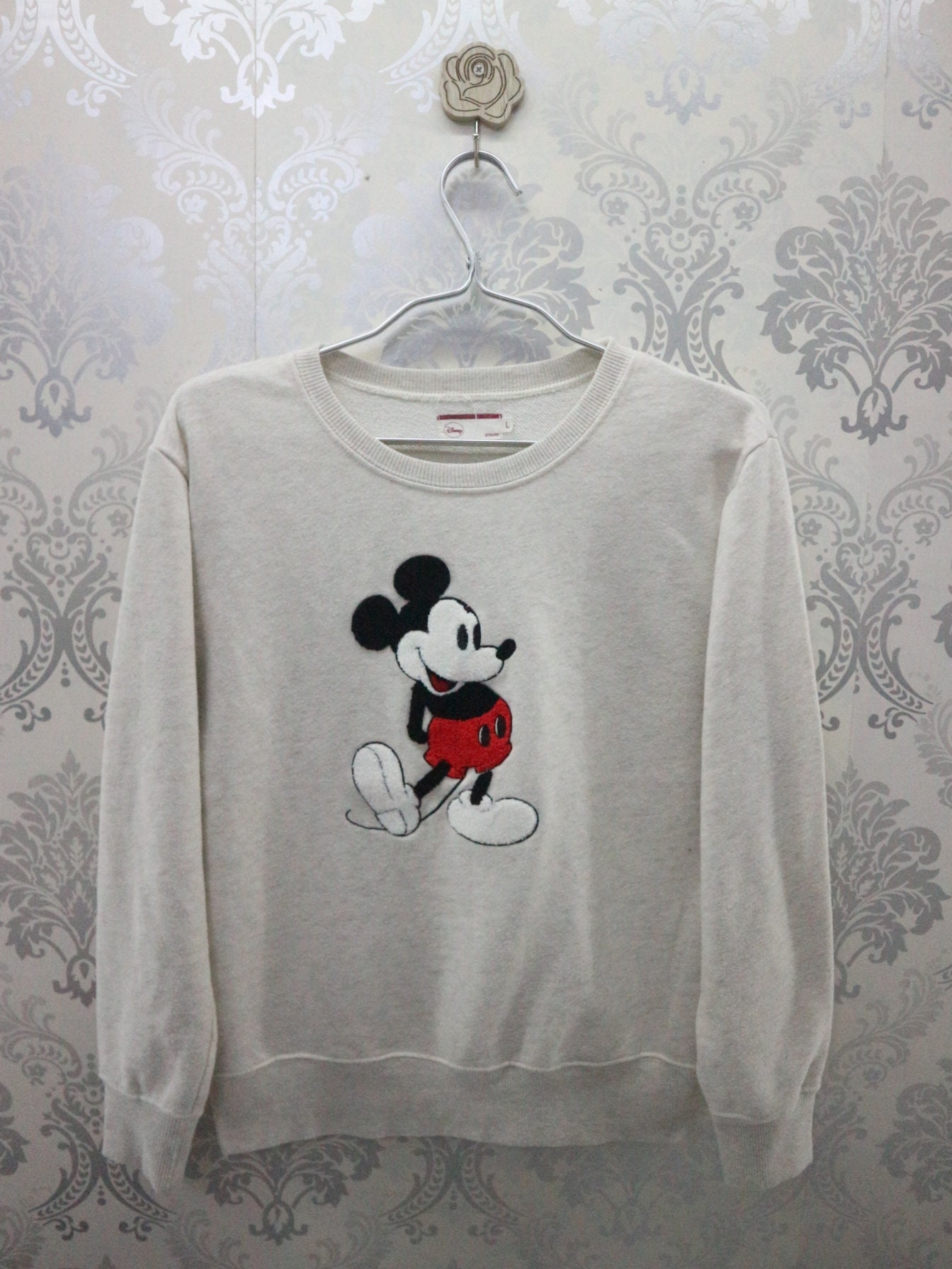 Vintage Mickey Mouse Hoodies Sweatshirt Big Logo Funny Cartoon Street Wear Pull Over Sweater Size M