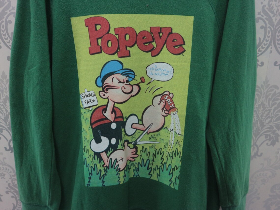 Vintage Popeye Sweatshirt Big Logo Cartoon Streetwear Round - Etsy