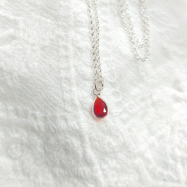 Collier pendentif rouge en argent sterling, collier rubis argent 925, pendentif en forme de larme, charme, cadeau de Noël, cadeaux de la Saint-Valentin