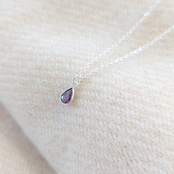 Amethyst teardrop pendant, birth stone necklace, birthstone jewelry, purple stone necklace,amethyst necklace,gift ideas for her
