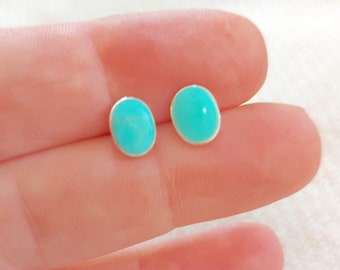 Oval Turquoise earrings,925 sterling silver stud earrings, dainty earrings,hypoallergenic earrings,natural turquoise, gift for women