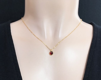 Gold filled garnet necklace, January birthstone , gifts, garnet and gold jewelry, natural garnet, unisex