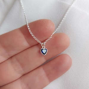 Sapphire necklace, Sterling Silver Heart Necklace, september birthstone , 925 Silver pendant,Dainty Necklace Pendant, heart charm, pendant