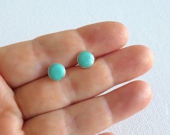 Turquoise round sterling silver studs earrings