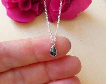 Black stone necklace, sterling silver necklace, unisex necklace, 925 silver, christmas gift ideas, teardrop pendant necklace, for her