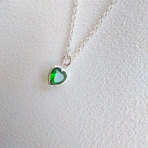 Sterling Silver emerald necklace, heart pendant Necklace, gift for women, heart charm, heart necklace, green pendant, gift for girlfriend image 1