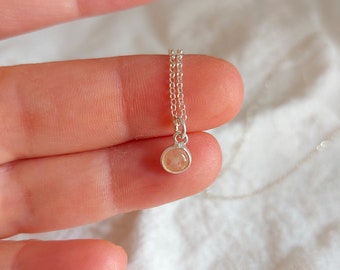 Sterling Silver Rose quartz dainty pendant, round gemstone simple necklace, rose quartz gemstone necklace, for her, delicate necklace
