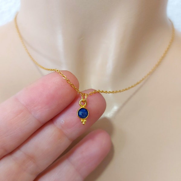 Natural lapis lazuli gemstone dainty necklace, tiny birthstone necklace, gold filled necklace, simple gold delicate necklace