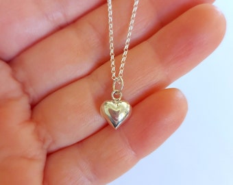 Puffy Heart Necklace Sterling Silver Necklace, Heart Pendant