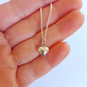 Puffy heart necklace sterling silver necklace, heart pendant, sterling silver pendant, gift for wife, dainty necklace