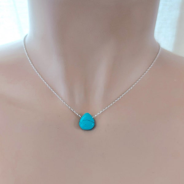 Collier de pierres précieuses turquoise en forme de larme collier en argent sterling, pendentif en forme de goutte, pendentif en argent sterling, cadeau pour femme, collier délicat,