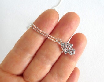 Hamsa Hand STERLING silver necklace pendant,mano de fatima necklace