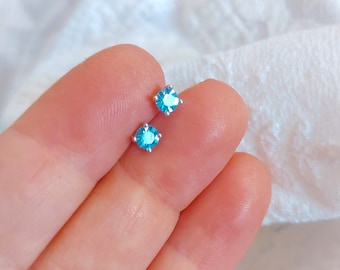 Sterling silver aquamarine stud earrings, square blue studs, tiny stud earrings, small stud earrings, dainty earrings, women