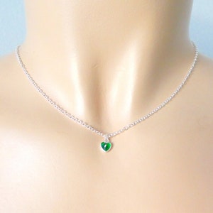 Sterling Silver emerald necklace, heart pendant Necklace, gift for women, heart charm, heart necklace, green pendant, gift for girlfriend image 3