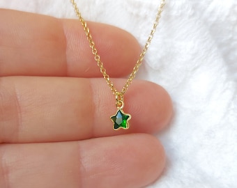 Gold Filled Emerald Star Necklace Green Emerald Star Charm