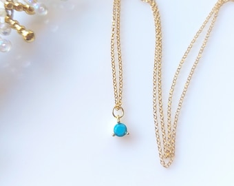 Gold Turquoise charm pendant necklace, gold filled necklace, tiny turquoise pendant,  gift for wife, dainty necklace