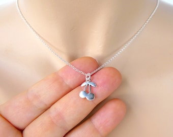 Sterling Silver Cherry Necklace Pendant, cherry charm necklace, 925 sterling silver cherries