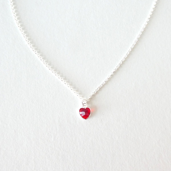 Collier coeur rouge rubis en argent sterling, collier avec pierre de naissance de juillet, pendentif en argent 925, pendentif collier délicat, pendentif coeur rouge