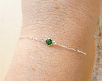 Sterling silver emerald bracelet, connector charm, charm bracelet in 925 silver, green stone bracelet,delicate bracelet,emerald stone