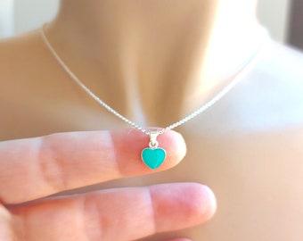 Collier de coeur turquoise collier en argent sterling, pendentif de coeur, pendentif en argent sterling, cadeau pour femme, collier délicat, cadeau de Saint Valentin