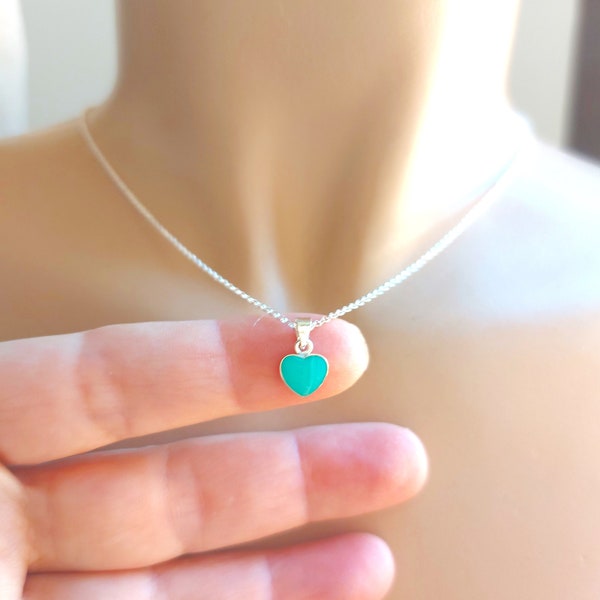 Collier coeur turquoise en argent sterling, pendentif coeur, pendentif en argent sterling, cadeau pour femme, collier délicat, cadeau Saint Valentin
