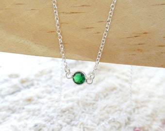 Emerald necklace, sterling silver emerald dainty necklace, charm necklace, pendant green necklace, gift ideas, unisex, simple jewelry