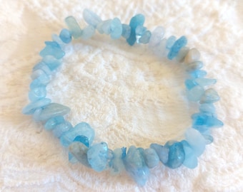 Genuine aquamarine bracelet, real gemstone aquamarine stretch bracelet, gift for women, gift for men, elastic bracelet