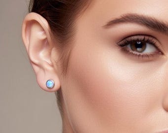 Orecchini a bottone in argento sterling con opale naturale, gioielli in opale di fuoco, regali per lei