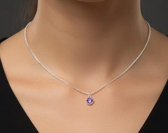Amethyst necklace , dainty necklace , choker tiny pendant, delicate purple gemstone