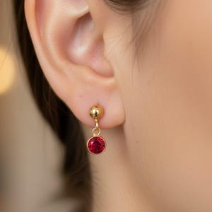 Minimalist ruby red earrings, gold filled, dangling red Earrings, Gold earrings, Gift for Her, dainty simple red earrings