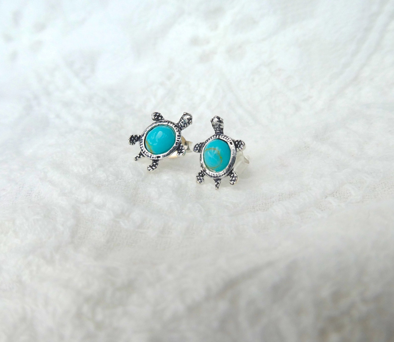 Turquoise Turtle Earrings Sterling Silver Turtle Stud Etsy