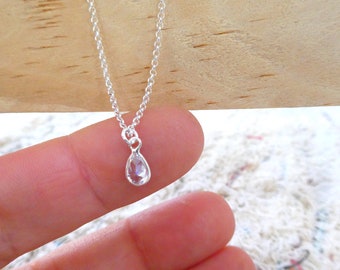 Sterling silver Crystal teardrop pendant necklace, crystal necklace, charm dainty necklace, gift for girlfriend, simple necklace