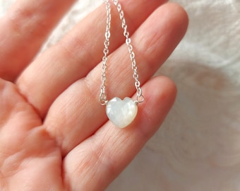 Sterling Silver Moonstone heart necklace, birthday gift necklace, dainty moonstone necklace, natural authentic gemstone necklace