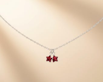 Red stars charms necklace in sterling silver , dainty pendants, gifts for women, for wife