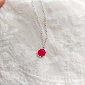 Natural hot pink chalcedony necklace, sterling silver 925 pink chalcedony pendant, delicate small dainty pink charm necklace for women