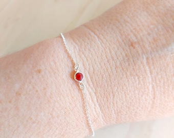 Ruby charm bracelet, sterling silver 925 dainty bracelet, unisex bracelet, simple bracelet, red stone bracelet, birthstone bracelet
