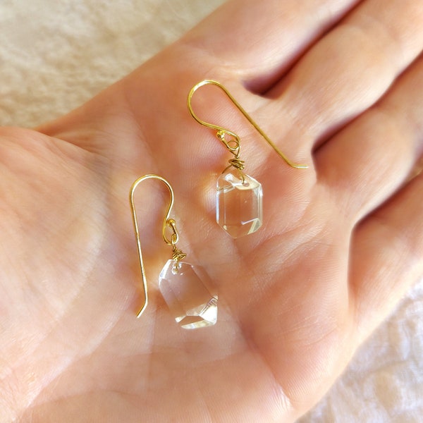 Gold filled Crystal quartz gemstone earrings, real crystals earrings, dangle drop earrings, boho timeless earrings gift for women