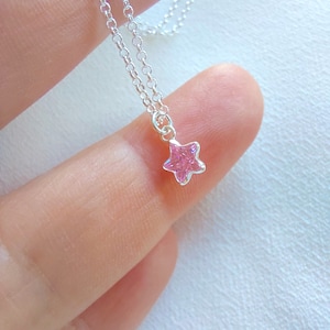 Pink star sterling silver 925 necklace, tiny rose quartz star pendant necklace, charm necklace, sterling silver and pink stone necklace