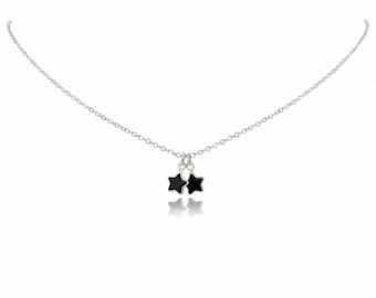 Sterling silver black stars charms necklace, dainty pendants, gifts for her, for mom