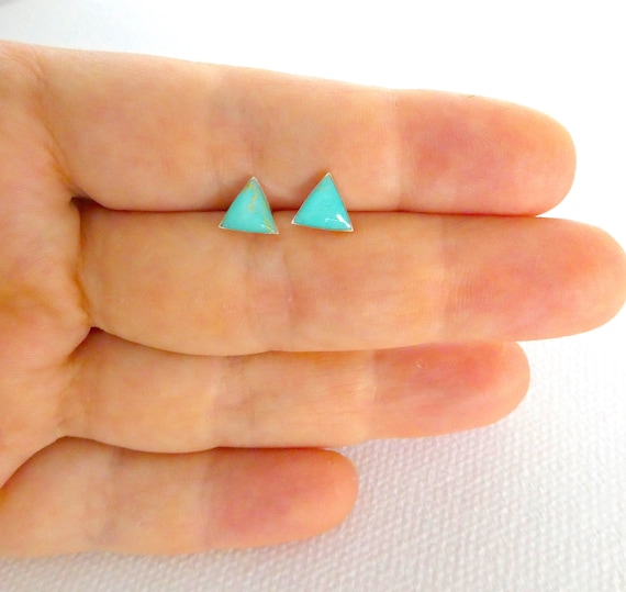 Triangle turquoise stud earrings, turquoise sterling silver earrings, hypoallergenic 925 studs, tiny triangle post earrings,minimal earrings