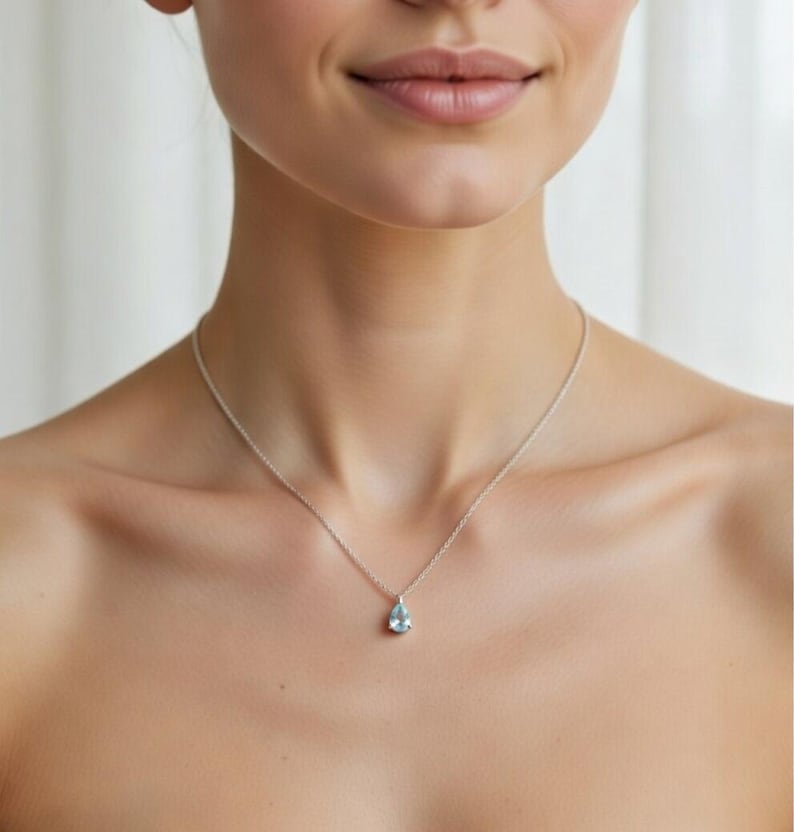 Aquamarine necklace ,925 sterling silver necklace ,sterling silver pendant , drop aquamarine pendant aquamarine stone dainty necklace image 2