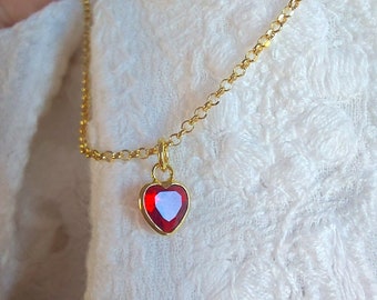 Red heart charm gold necklace, gold filled pendant necklace, anniversary gifts, birthday gifts, gift for her, bridesmaid gift,valentine gift